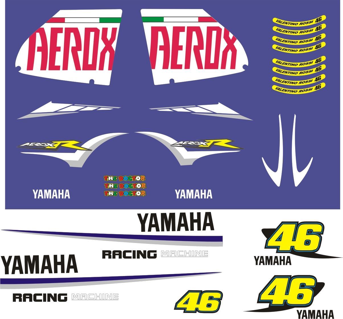 Zen Graphics Yamaha Aerox 50 2007 Rossi replica Decals / Stickers Zen Graphics Yamaha Aerox 50 2007 Rossi replica Decals / Stickers