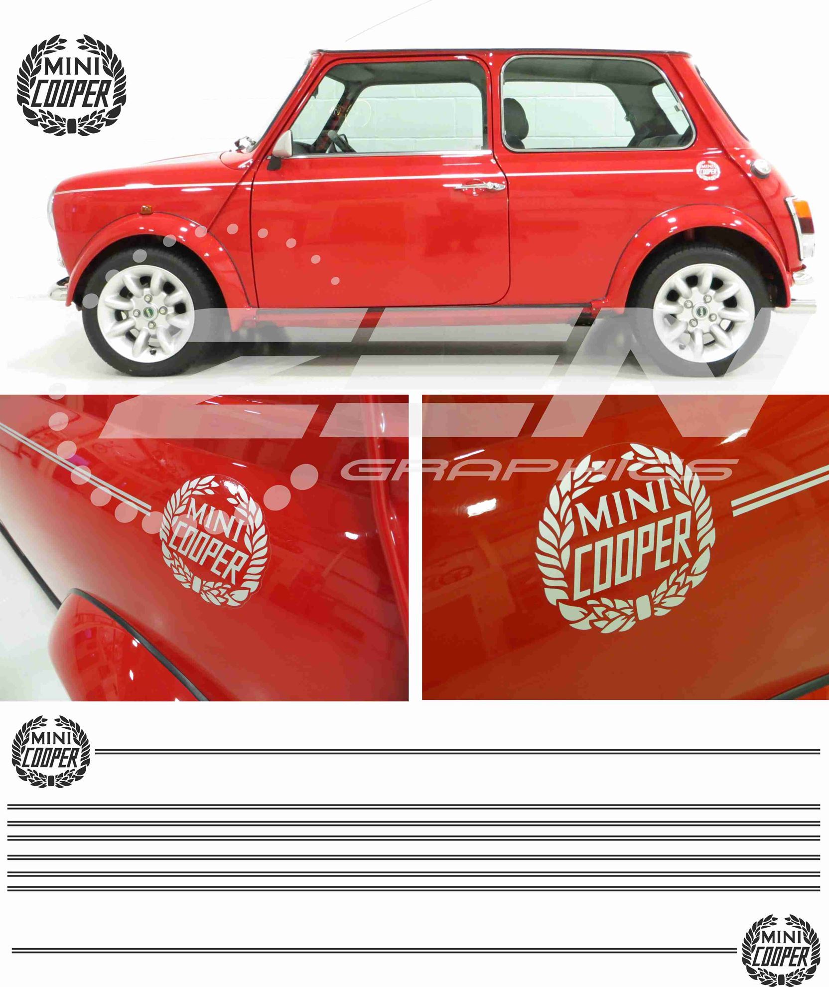Zen Graphics Classic Mini Cooper replacement side Decals & pin Stripes