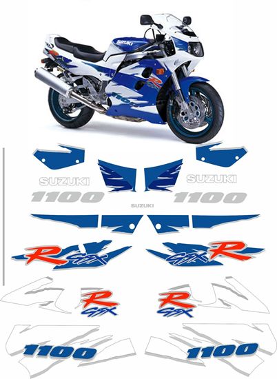 Picture of Classic Reproduction Decals / Stickers for GSX-R 1100 1995 White / Blue bike