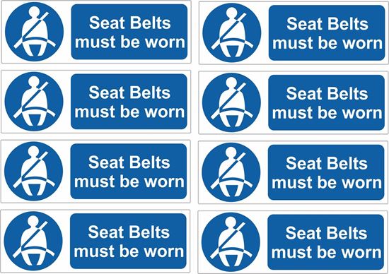 Picture of Bus / Coach  "Seat Belts must be worn..." X8 @ 150mm x 50mm  Stickers