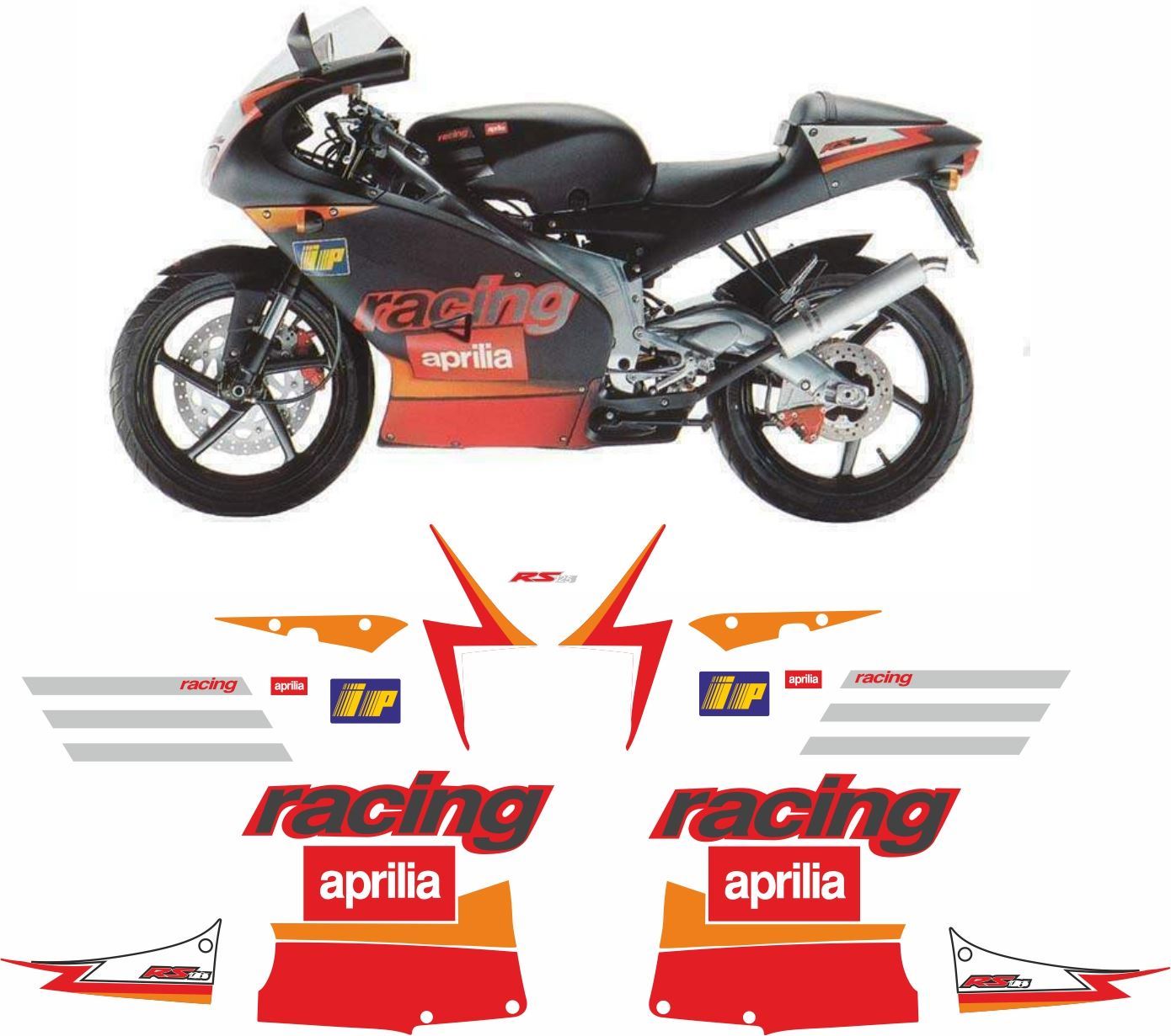 Aprilia RS125 Aufkleber Aufkleber Gelb, Schwarz, Rot, Rs 125 Racing IP