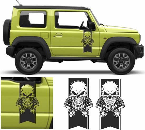 Picture of Jimny Skull / Piston Stripes side Door Decals / Stickers