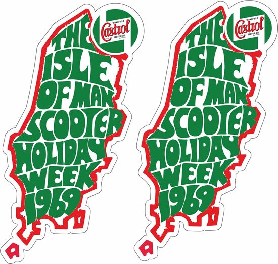 Picture of Lambretta / Vespa  "Isle of Man Holiday week 1969" Castrol Decals / Stickers