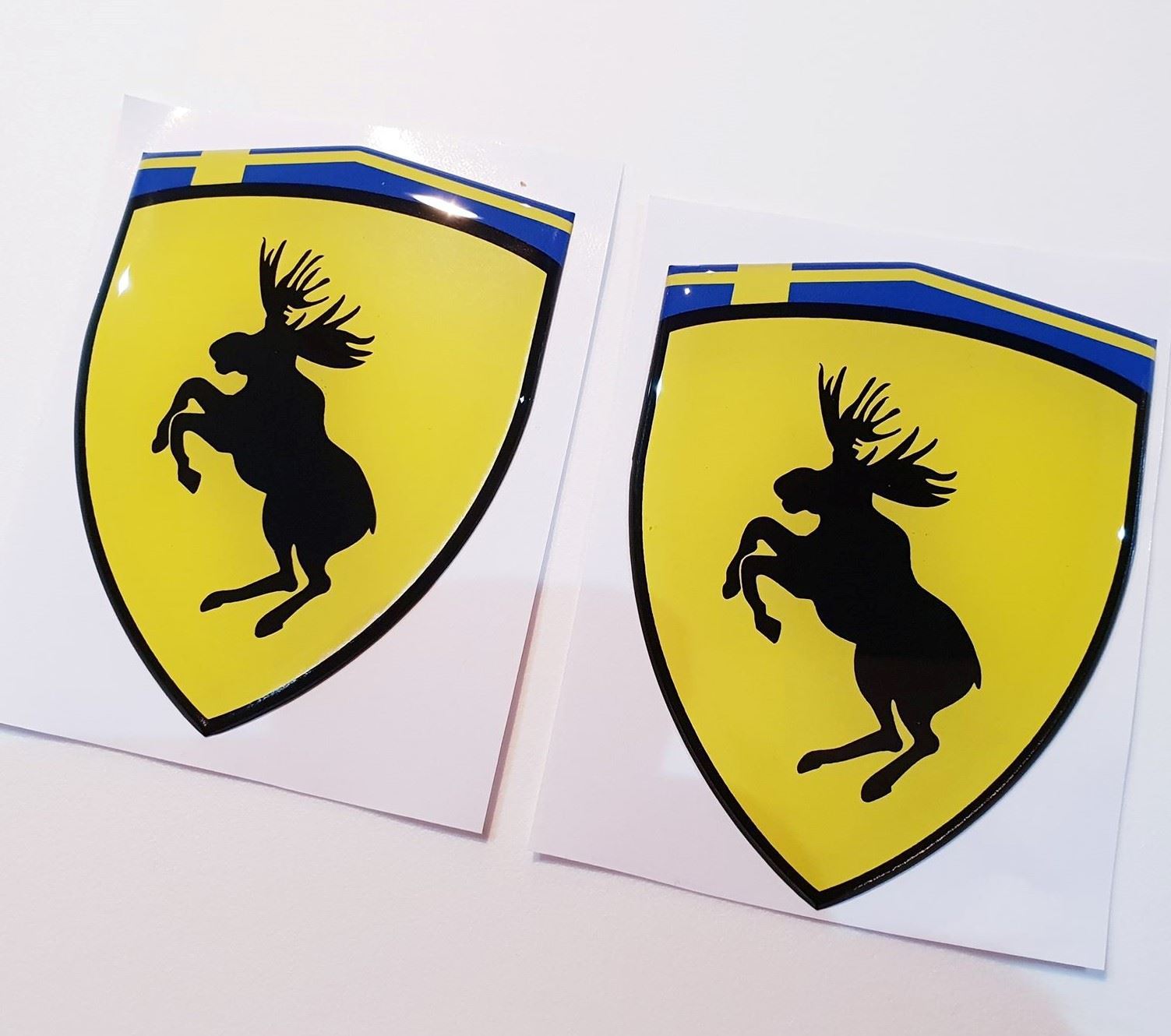 2x Moose 3D Poly Gel Dome Decals – Prancing Moose Alternative – Black & Clear – UK Made