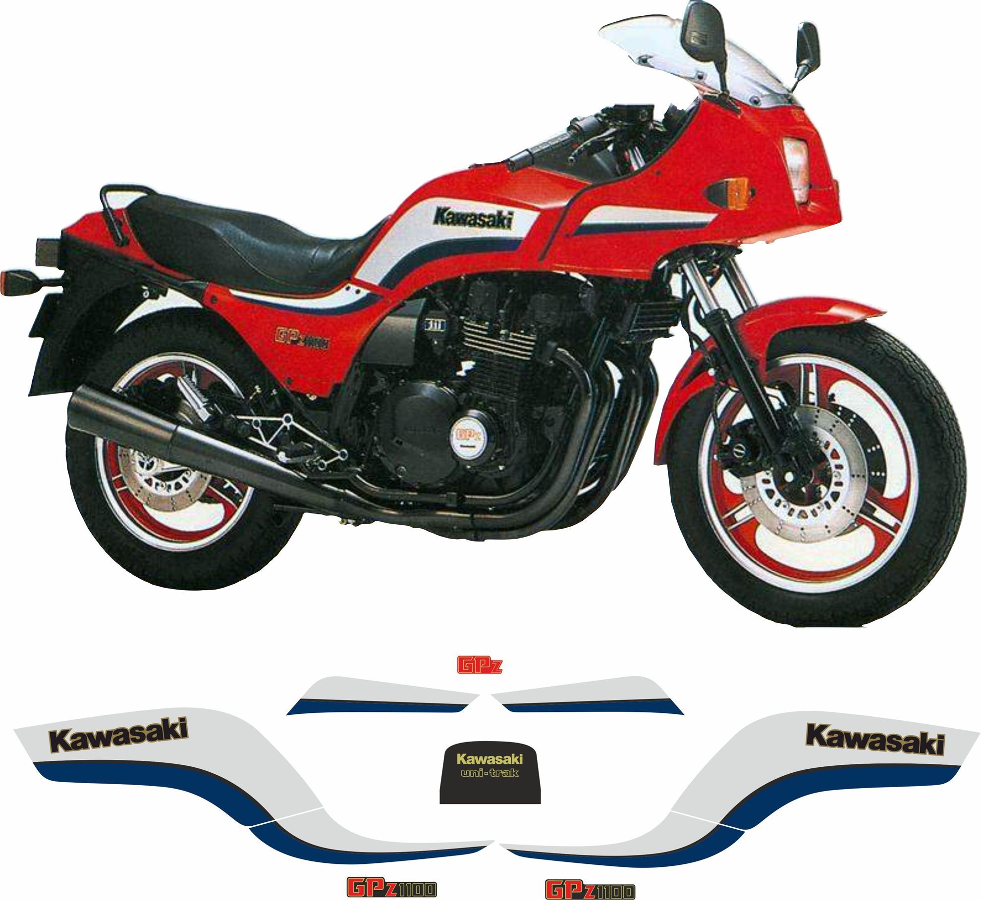 Zen Graphics Kawasaki GPZ 1100 1983 1984 full replacement Decals