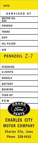 Picture of Pennzoil Ford Service / Maintenance Stickers