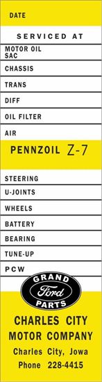 Picture of Pennzoil Service / Maintenance Stickers