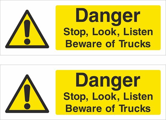 Picture of Stop, Look, Listen, Beware  of trucks Decals / Stickers