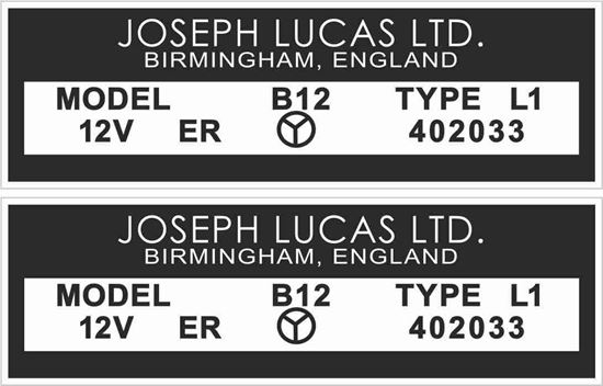 Picture of Lucas replacement Joseph Lucas 12V, B12 Decals / Stickers