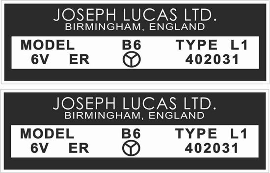 Picture of Lucas replacement Joseph Lucas 6V, B6 Decals / Stickers