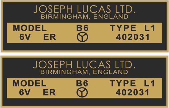 Picture of Lucas replacement Joseph Lucas 6V, B6 Decals / Stickers