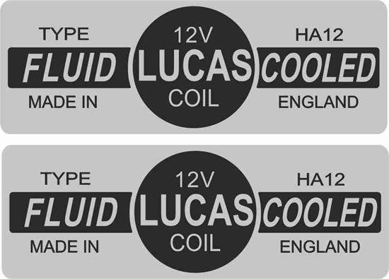 Picture of Lucas replacement Fluid Cooled HA12 12V. P. Coil Decals / Stickers SILVER