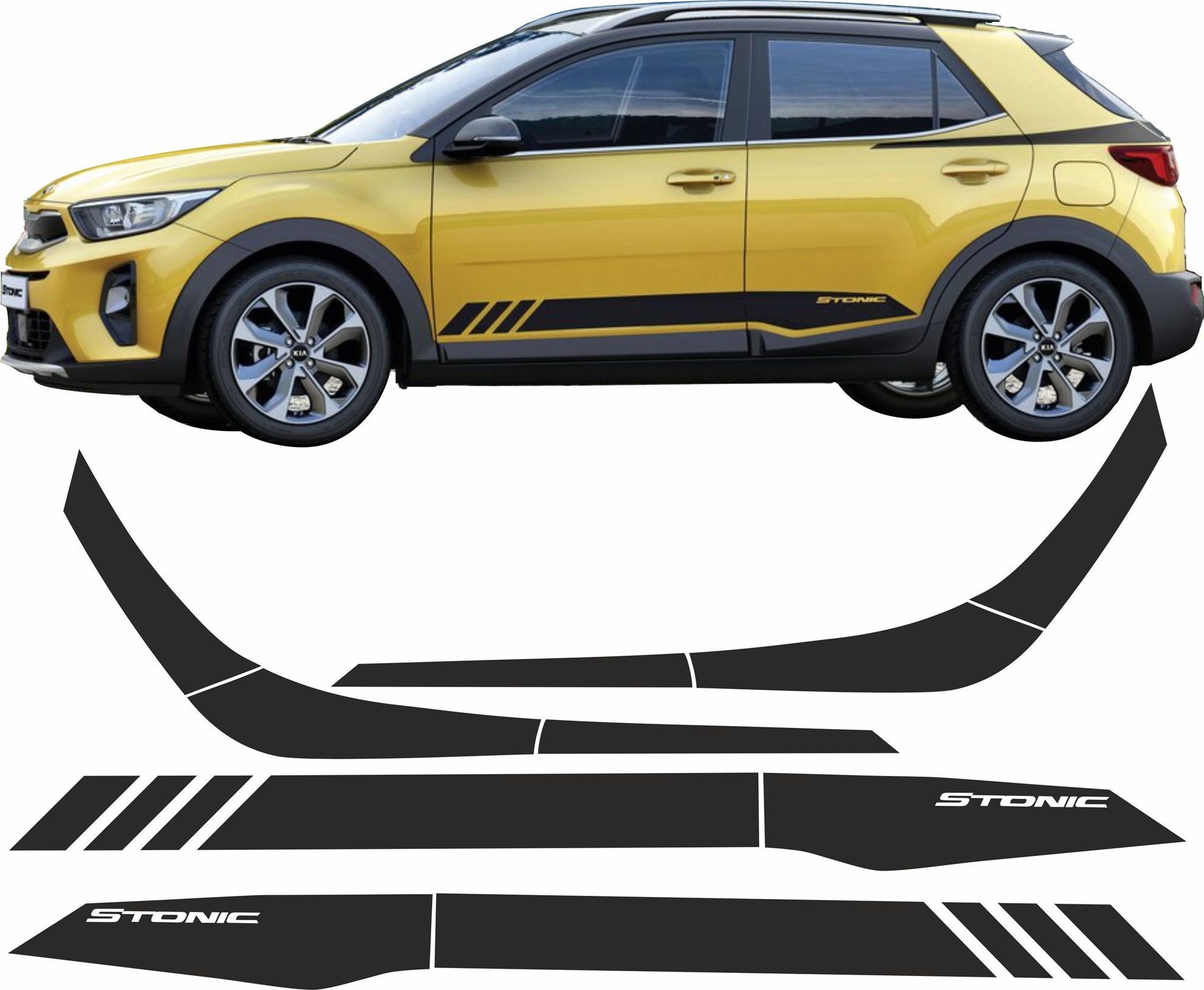 Zen Graphics Kia Stonic 2018 onwards side, side quarter and rear Stripes / Stickers EXACT