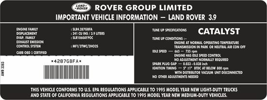 Picture of Land Rover Discovery 1 - 3. 9 Litre Identification Decal Sticker Decal / Sticker