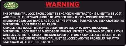 Picture of Land Rover Defender 1990 - 2006 Difflock Warning Decal / Sticker