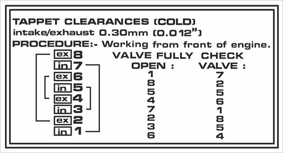 Picture of Range Rover Classic VM 2.4 tappet information replacement Decal / Sticker