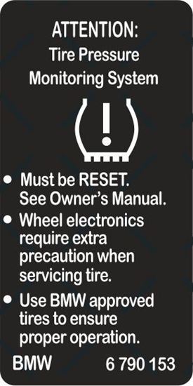 Picture of BMW RDC reset Tyre Pressure Label / Sticker