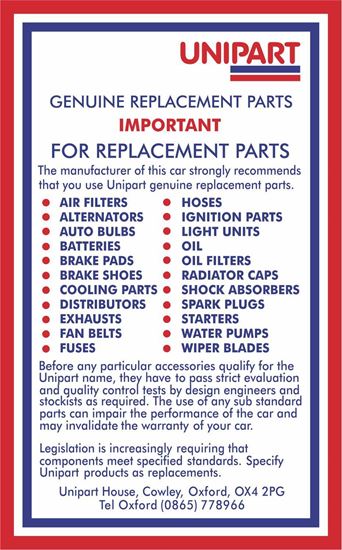 Picture of Unipart Part replacement engine Bay Decal / Sticker