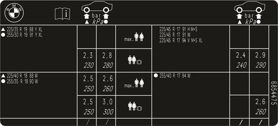 Picture of BMW E89 Z4 Tire Pressure replacement Decal / Sticker