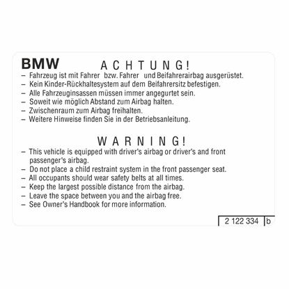 Picture of BMW 2015 - 2018 Air Bag Warning Label / Sticker