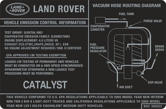 Picture of Land Rover Discovery 3 Emissions information Decal Sticker Decal / Sticker