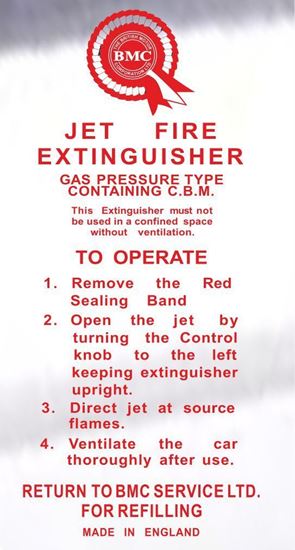 Picture of Mini Cooper S Mk1 ST Works Fire Extinguisher replacement engine Bay Decal / Sticker
