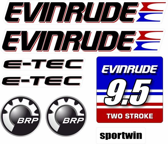 Picture of Evinrude 9.5HP E-tec White Cowling outboard engine Decals  / Stickers