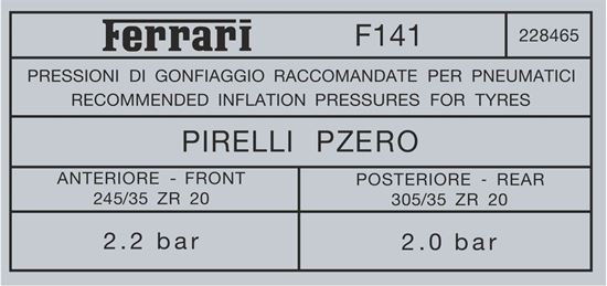 Picture of Ferrari 599 replacement Tyre Pressure Decal / Sticker