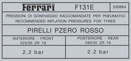 Picture of Ferrari 430 replacement Tyre Pressure Decal / Sticker