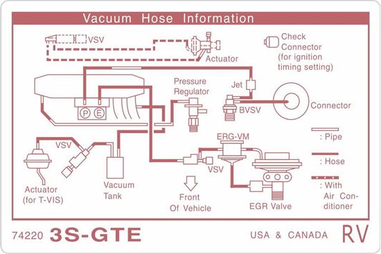 Picture of MK2 3S-GTE Vacuum Hose Routing Diagram replacement Decal / Sticker