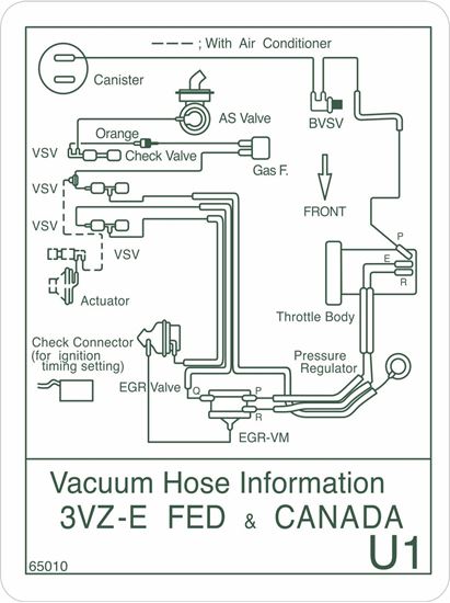 Picture of Late 80's 3VZE Pickup /4Runner / T100 replacement Vacuum Hose Information Decal / Sticker
