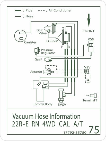 Picture of Pickup 1986 22RE 4WD replacement Vacuum Hose Information Decal / Sticker