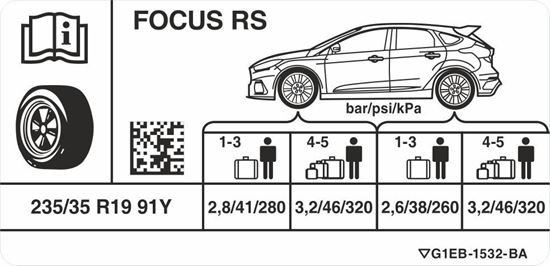 Picture of Ford Focus MK3 RS  2016-20 Tyre Pressure replacement Decal / Sticker