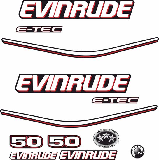 Picture of Evinrude 50HP E-tec Black Cowling outboard engine Decals  / Stickers