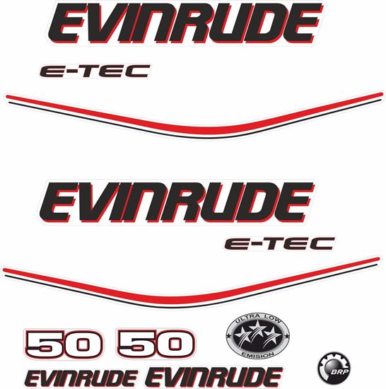 Picture of Evinrude 50HP E-tec White Cowling outboard engine Decals  / Stickers