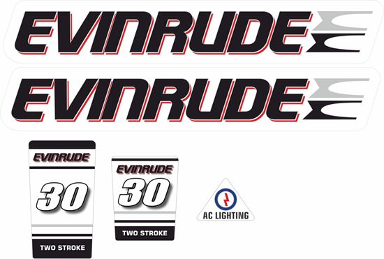 Picture of Evinrude 30HP White Cowling outboard engine Decals  / Stickers