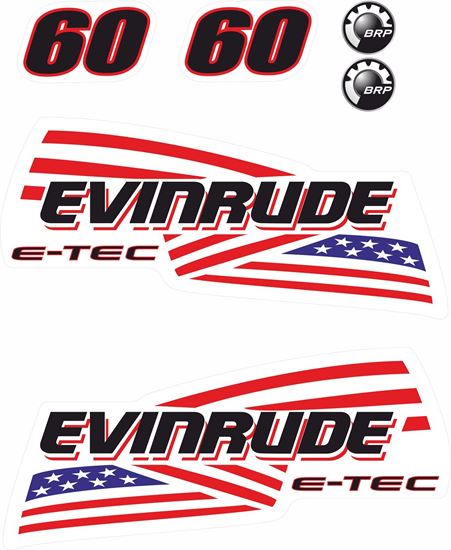 Picture of Evinrude 60HP E-tec White Cowling outboard engine Decals  / Stickers