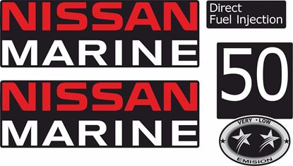 Picture of Nissan Marine 50HP Black Cowling outboard engine Decals  / Stickers