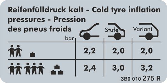Picture of VW Passat B5 2001 - 05 Tdi 4 Motion Tyre Pressure replacement Decal / Sticker