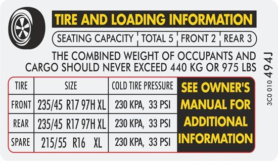 Picture of VW Passat B6 Tyre Pressure replacement Decal / Sticker