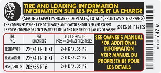 Picture of MK6 Golf Tyre Pressure replacement Decal / Sticker