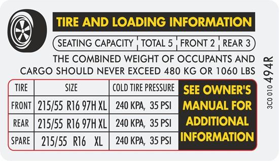 Picture of VW Passat B6 Wagon Tyre Pressure replacement Decal / Sticker