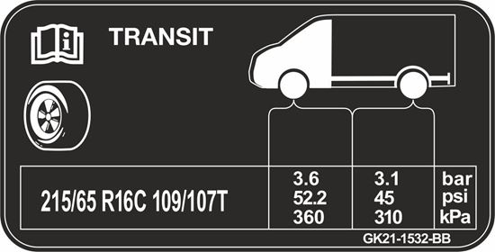 Picture of Ford Transit Custom replacement Tyre Pressure Decal