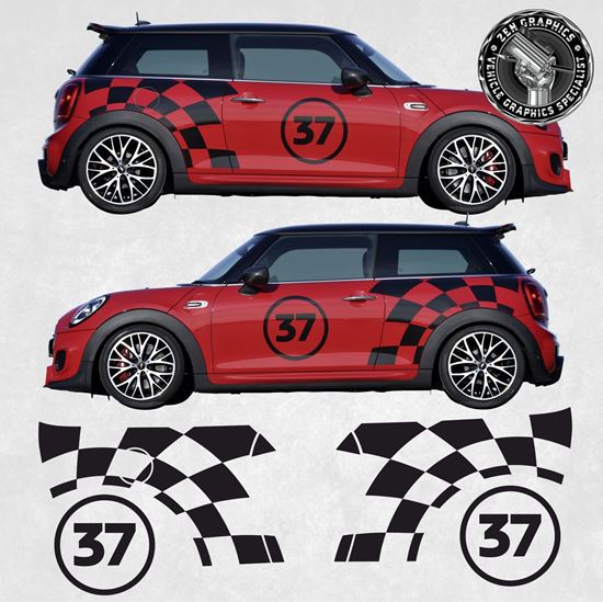thumbnail image 2 of Mini Cooper Checkmate Side Scuttle Wing Decals – R50 R52 R53 S JCW Works 2 of 5
