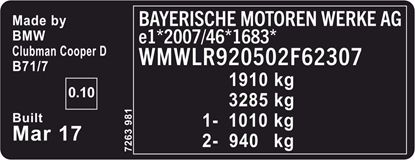 Picture of Mini F54 Clubman Cooper D VIN Decal / Sticker