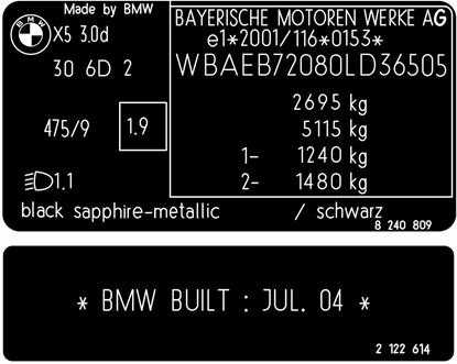 Picture of BMW X5 E53 replacement VIN and Build Decals / Stickers