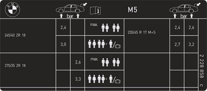 Picture of BMW E39 M5 Tire Pressure Sticker / Decal