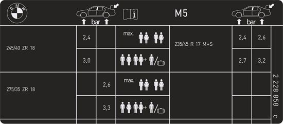 Picture of BMW E39 M5 Tire Pressure Sticker / Decal