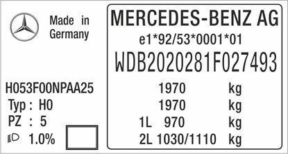 Picture of Mercedes C Class W202 earlier model replacement VIN Decal / Sticker