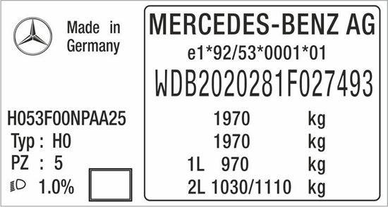 Picture of Mercedes C Class W202 earlier model replacement VIN Decal / Sticker